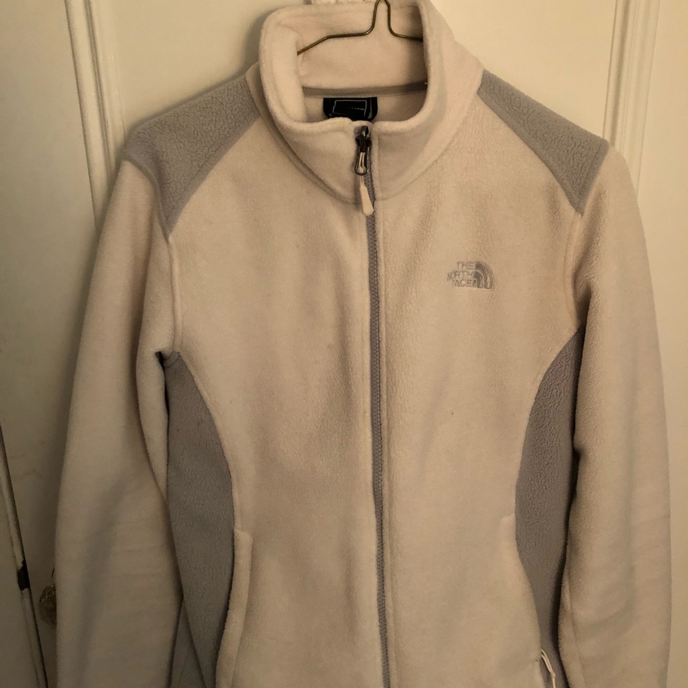 White north face fleece with grey side panels